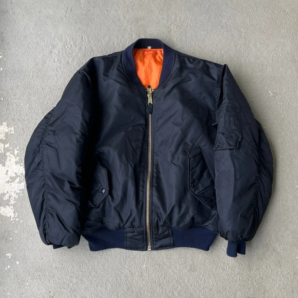 Harry Fox & Associates MA-1 Flight Jacket Mens Large Black Reversible Orange